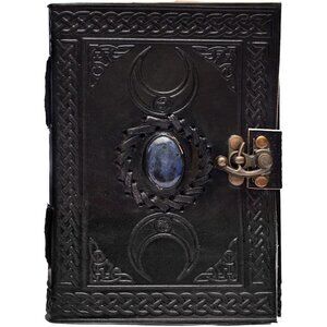 3 Moon Blue Lapis Embossed Vintage Leather Journal for Men & Women - 176 Pages,